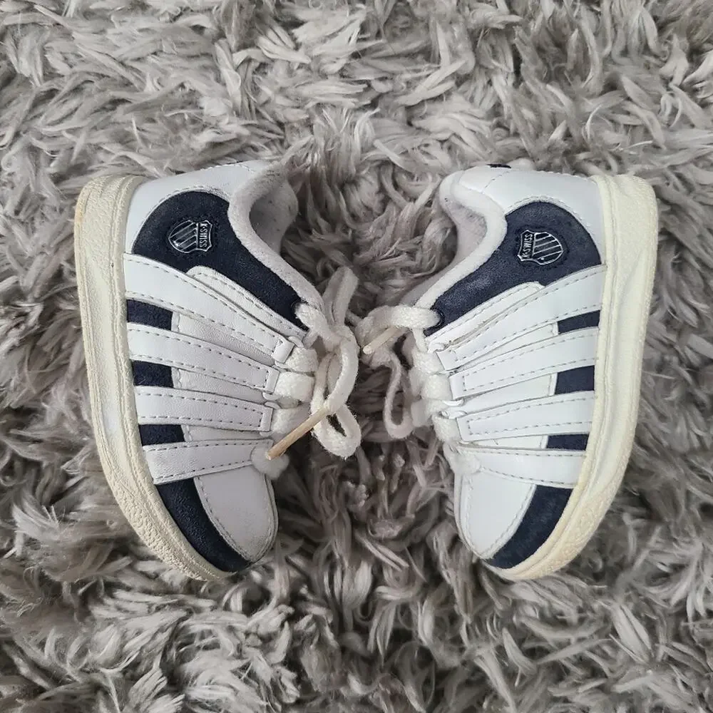 K Swiss Baby Sz 2 White Navy Blue Sneakers